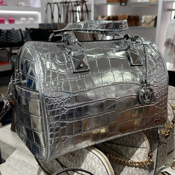 Silver Crocodile Embossed Women's Bag - Picture 1 of 16